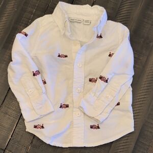 Janie and Jack White Shirt with Red Tractor Design